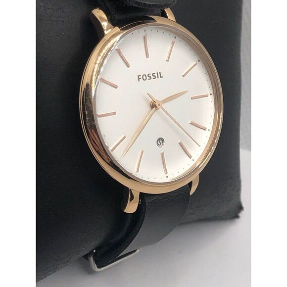 Fossil ES4474 Women's Black Leather Analog White Dial Quartz Wrist Watch OP374 - Picture 3 of 9